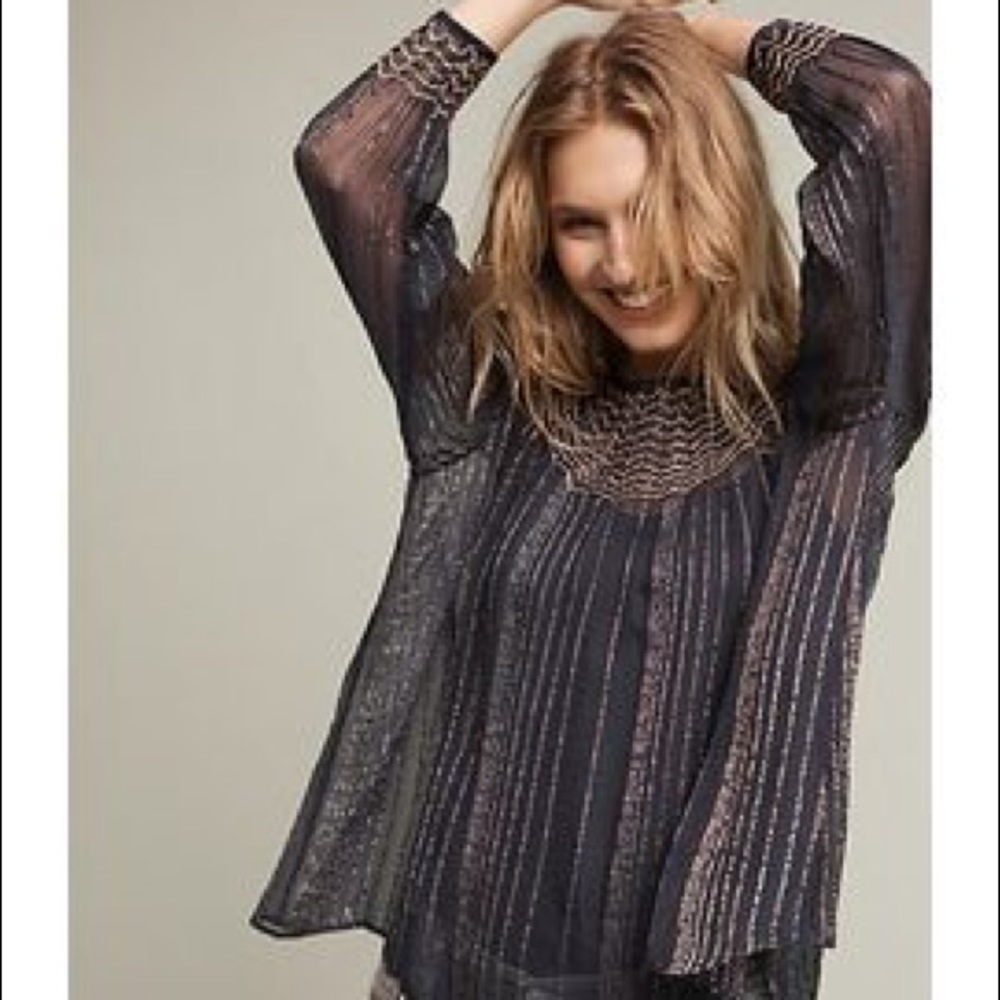 anthropologie love sam sheer navy blouse medium